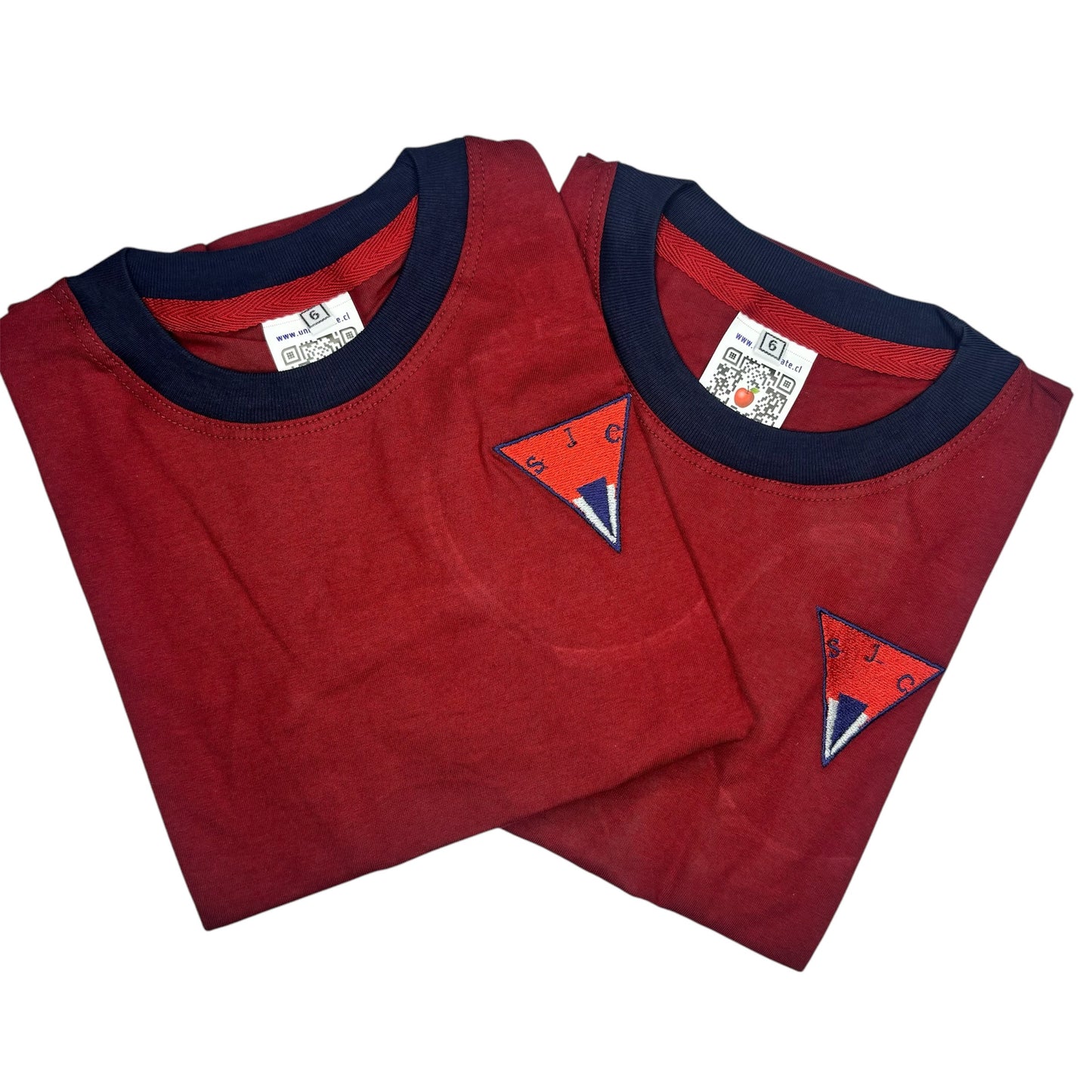 "2 POR" Polera Escolar Deportiva Manga Corta Saint Joan College rojo oscuro en oferta (sin cambio)